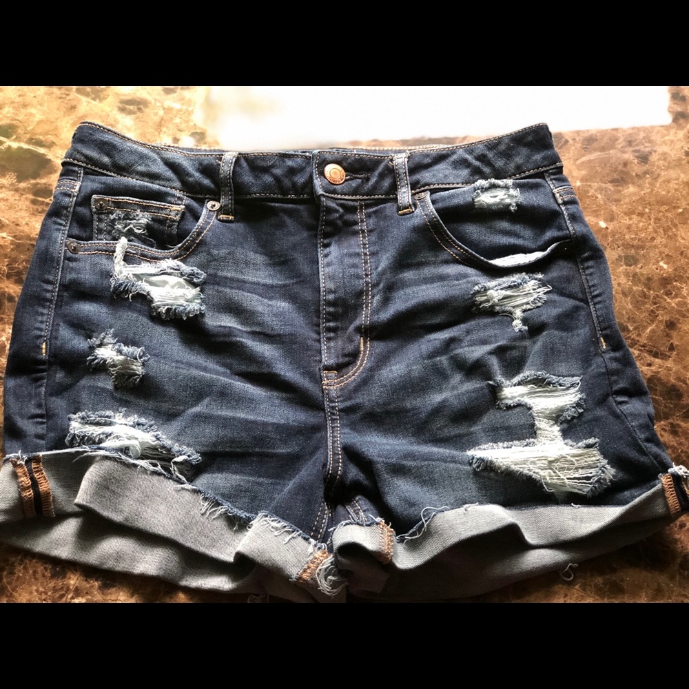 american eagle destroyed super stretch shorts